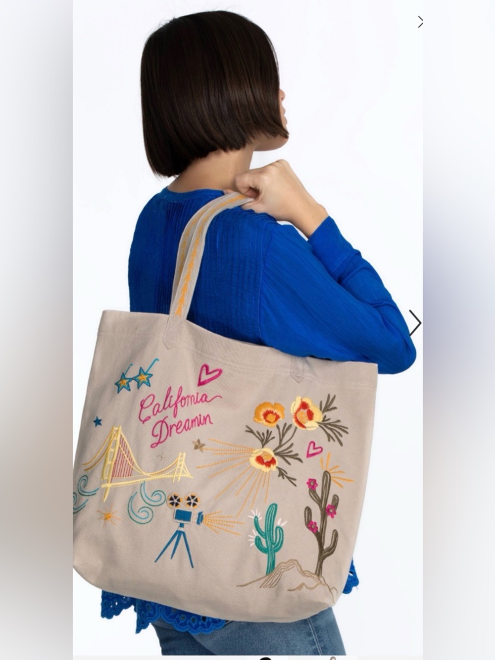 Johnny Was Beige Canvas 'California Dreamin' Embroidered Tote